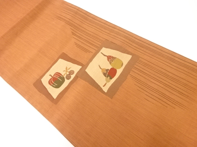 JAPANESE KIMONO / ANTIQUE FUKURO OBI / SILK / TSUMUGI / WOVEN EGGPLANTS